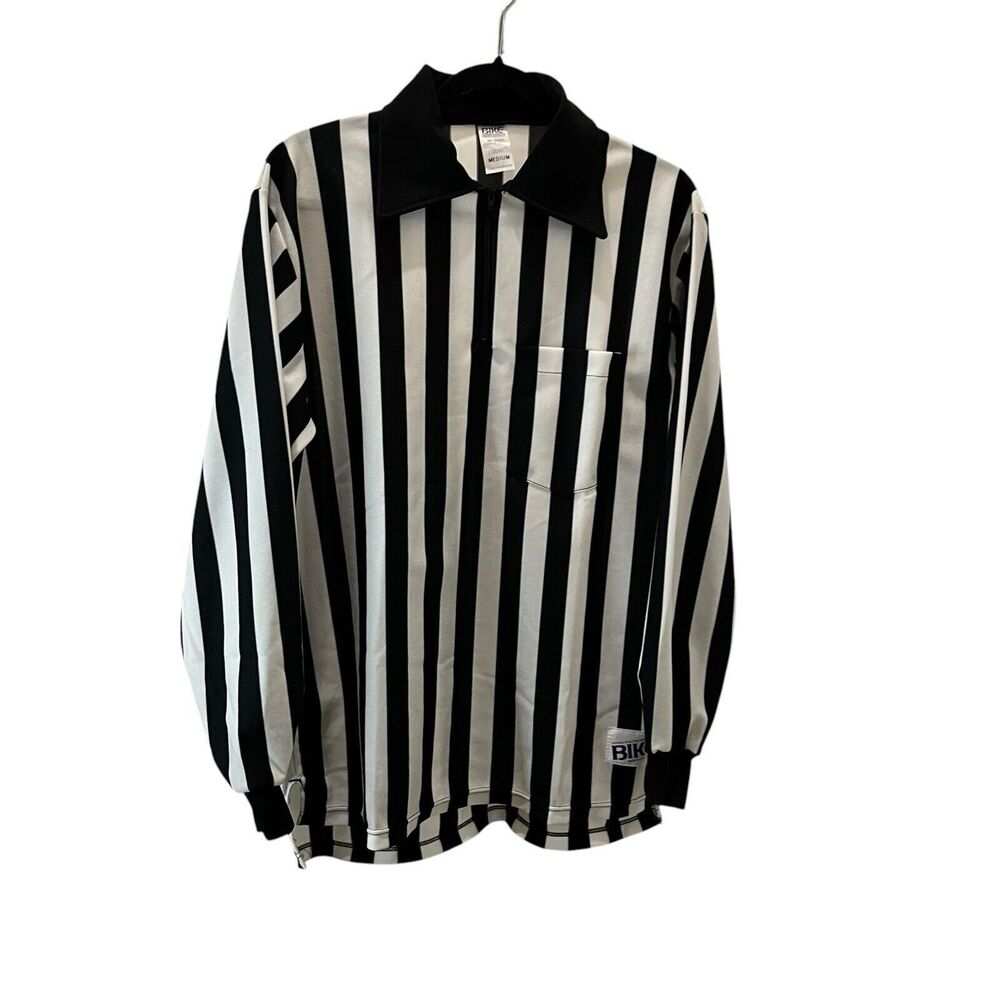 VTG BIKE Referee Black White Striped Long Sleeve Shirt Quarter Zip Mens Size M
